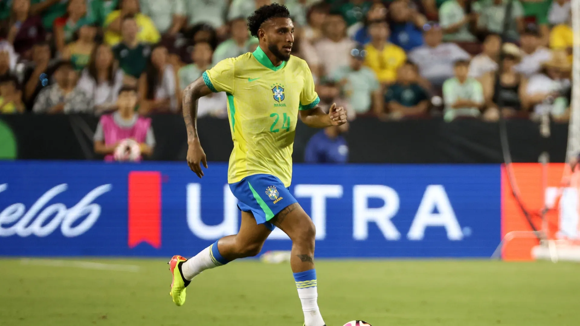 Ederson Da Silva #24 of Brazil controlling the ball.